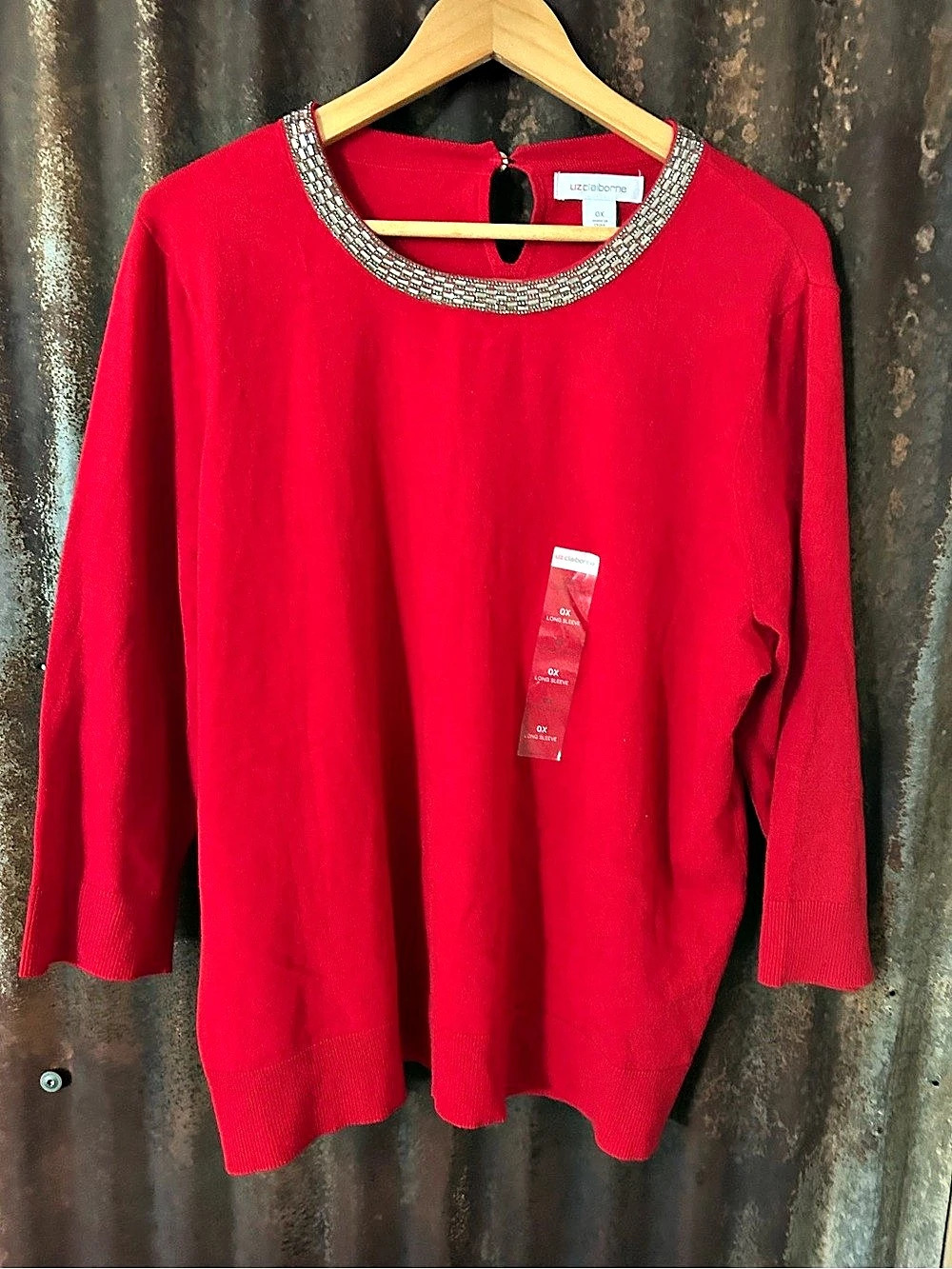 Liz Claiborne Red Embellished Neckline Sweater Size XL NWT